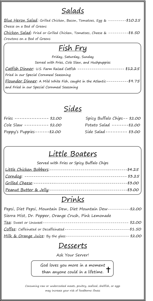 The Pier Menu Prices Subject To Change